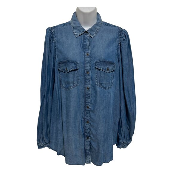 beachlunchlounge Tops - Beach Lunch Lounge Button Down Womens Shirt Large Blue Long Sleeve Soft Lyocell